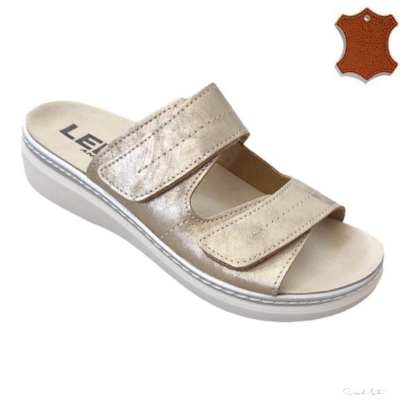 LEDI Anatomic | Női bőr papucs 011/R1 arany ,tépőzáras,kivehető talpbetétes