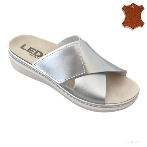 LEDI Anatomic | Női bőr papucs 012/BP1/ezüst ,tépőzáras,kivehető talpbetétes