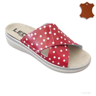   LEDI Anatomic | Női bőr papucs 012/DOT/piros -fehér pöttyös ,tépőzáras,kivehető talpbetétes