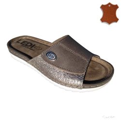   LEDI Anatomic | Női bőr papucs 200/2| barnás szürke | tépőzáras