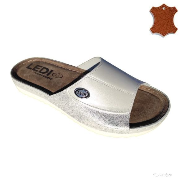 LEDI Anatomic | Női bőr papucs 200/1| fehér-ezüst | tépőzáras