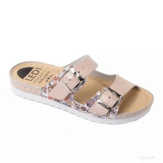   LEDI Anatomic | Női bőr papucs 202/2| púder-virágmintás | csatos