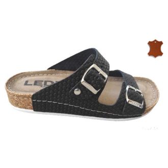 LEDI Anatomic | Női bőr papucs 92/D5 fekete | csatos