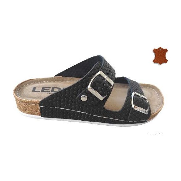 LEDI Anatomic | Női bőr papucs 92/D5 fekete | csatos