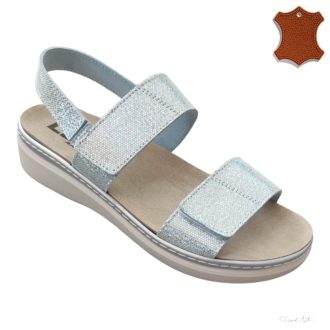   LEDI Anatomic | Női bőr szandál 010/LV1 | világoskék csillogó | tépőzáras | kivehető cserélhető talpbetét