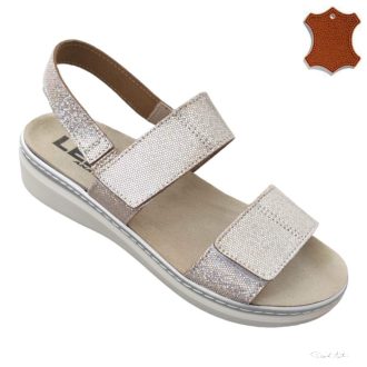   LEDI Anatomic | Női bőr szandál 010/LV2 | bézs csillogó | tépőzáras | kivehető cserélhető talpbetét