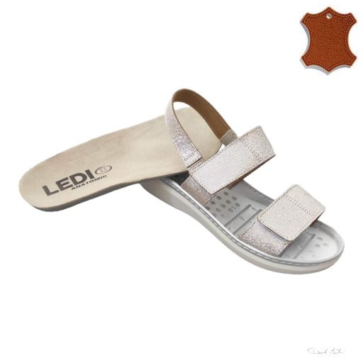 LEDI Anatomic | Női bőr szandál 010/LV2 | bézs csillogó | tépőzáras | kivehető cserélhető talpbetét