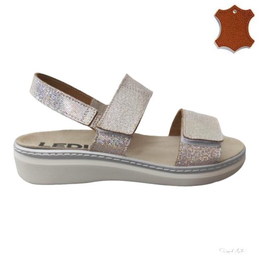 LEDI Anatomic | Női bőr szandál 010/LV2 | bézs csillogó | tépőzáras | kivehető cserélhető talpbetét