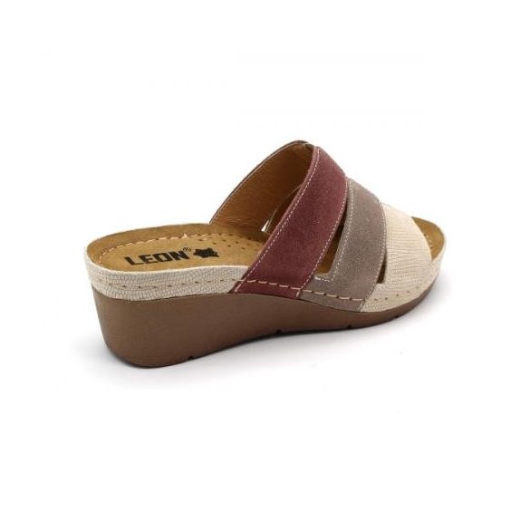 Leon 1009 női bőr papucs -bézs-barna-rose  38