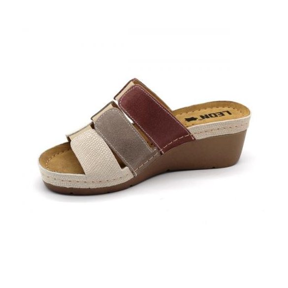 Leon 1009 női bőr papucs -bézs-barna-rose  38