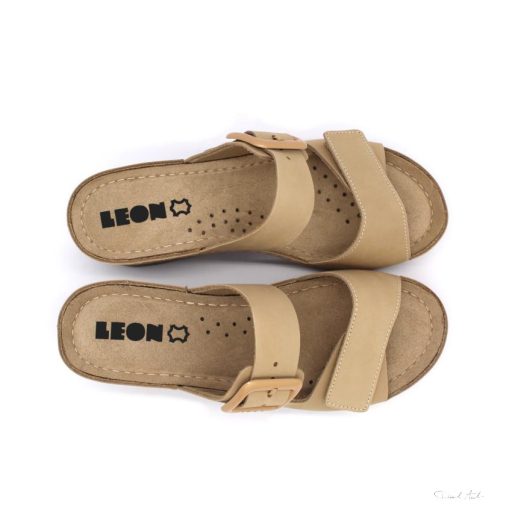 1110 LEON COMFORT NŐI BŐR PAPUCS-bézs