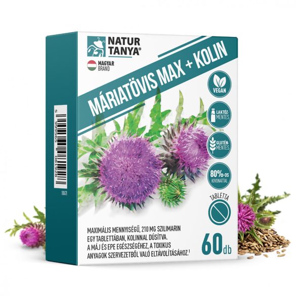 Natur Tanya® MÁRIATÖVIS MAX + KOLIN  60 db  Maximális mennyiségű szilimarin, kolinnal a máj és az epe egészségéhez