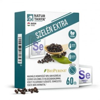   Natur Tanya® Szelén Extra 60x - Maximális mennyiségű 100% szerves szelén és világszabadalommal védett biohasznosulást fokozó, természetes fekete bors kivonat