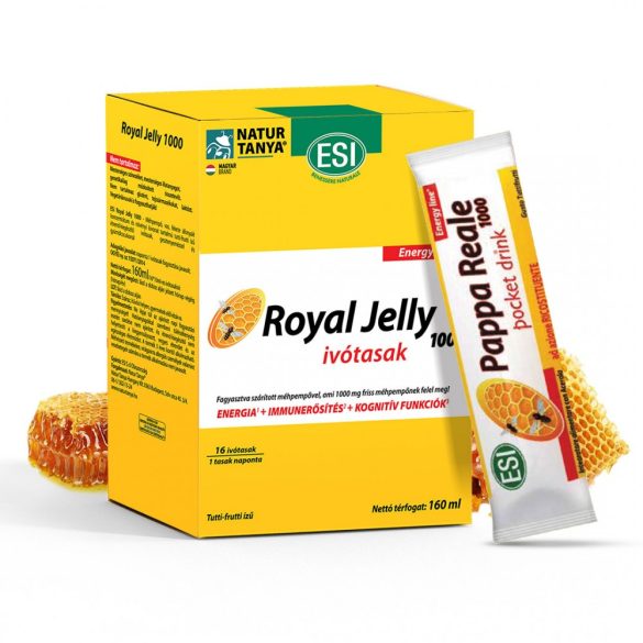 Natur Tanya® ESI® Royal Jelly 16x - 1000 mg friss MÉHPEMPŐ folyékony ivótasakban + gesztenye méz, fekete áfonyabogyó, virágpor, acerola