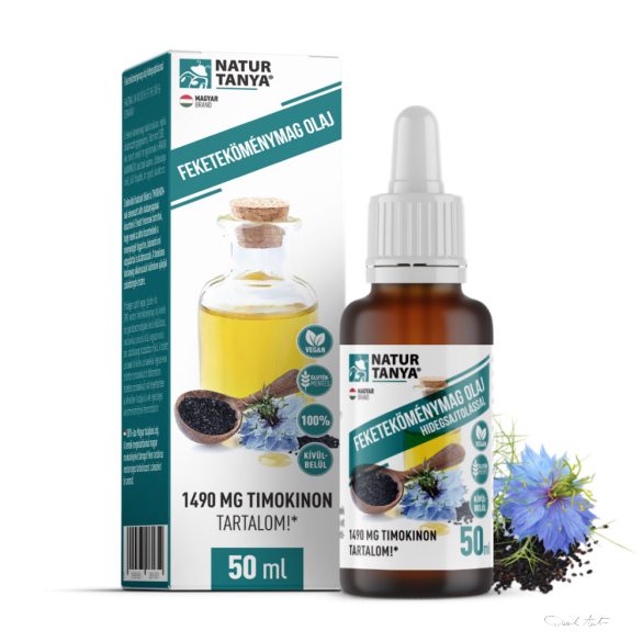 Natur Tanya® 100% feketeköménymag olaj 50ml , igazolt 1490 mg timokinon tartalommal, külsőleg, belsőleg 