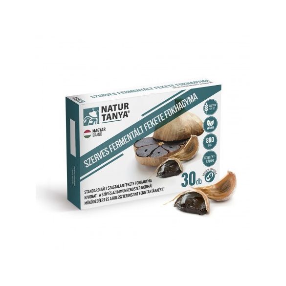 Natur Tanya® Fermentált Fekete Fokhagyma kapszula 30x - 800 mg szagtalan fekete fokhagyma kivonattal a szív és az immunrendszer normál működéséért, a homocisztein és koleszterinszint fenntartásáért