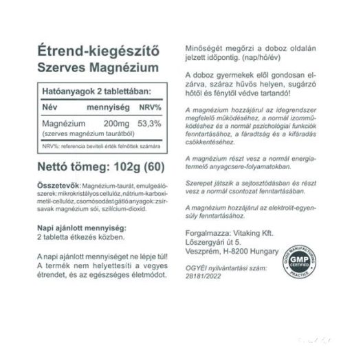 Vitaking Szerves Magnézium Taurát (60)