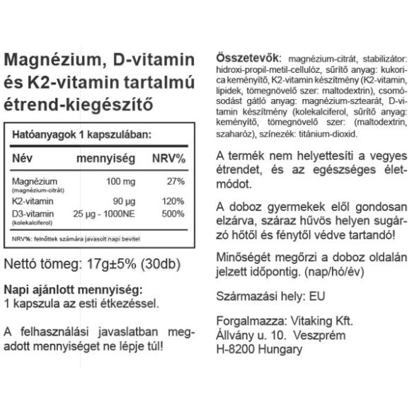 Vitaking MagneTrio (Mg + D3 +K2) 30x