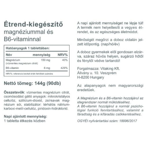 Vitaking Magnézium citrát+B6 vitamin 90x