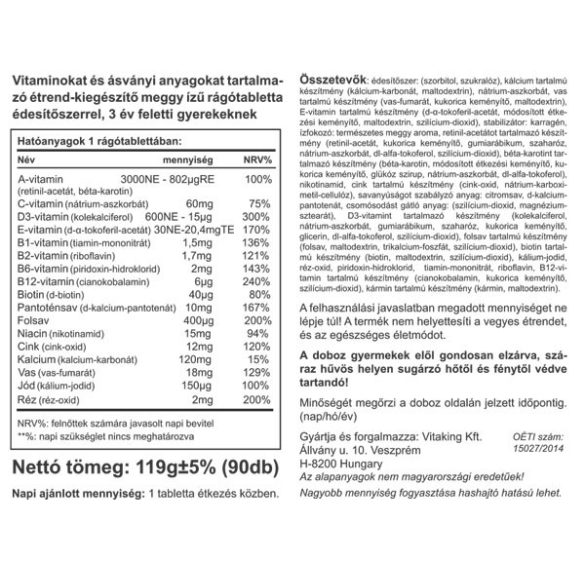 Vitaking Multivitamin rágótabletta gyerekeknek 90x