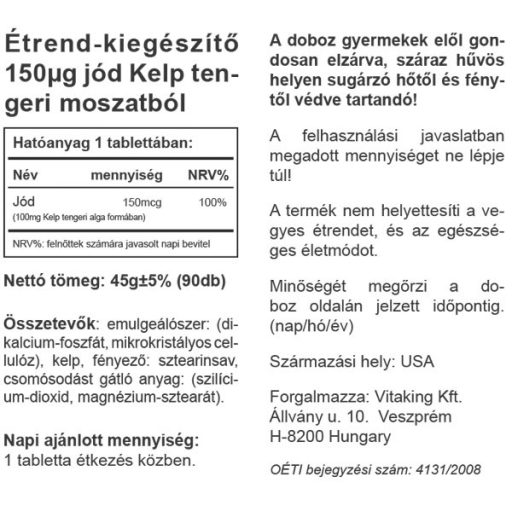 Vitaking Sea Kelp (jód) nyomelem 90x