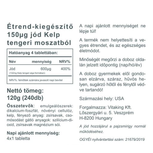 Vitaking Jód (Iodine) 150mcg 240x
