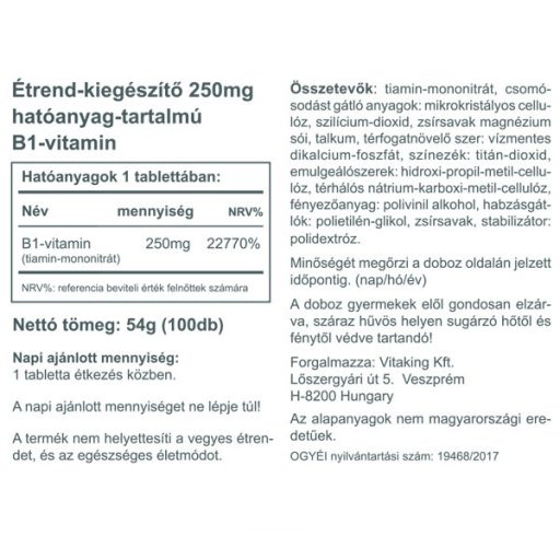 Vitaking B1-Vitamin 250mg 100x