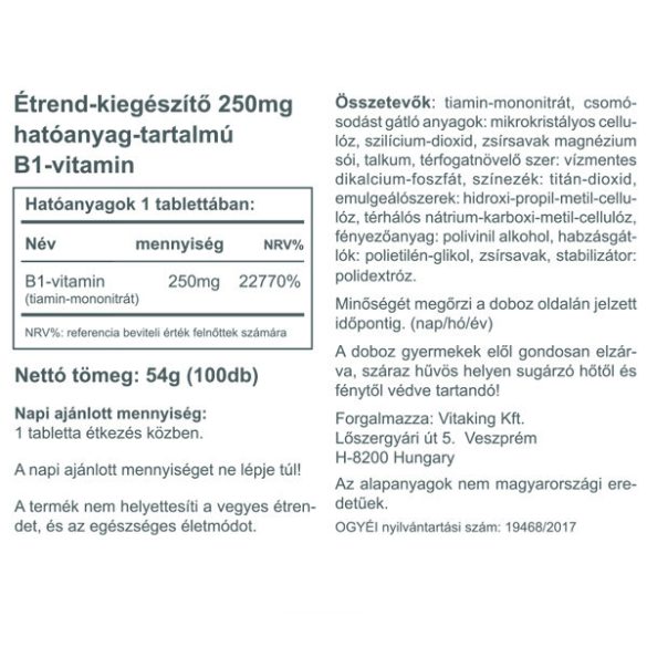 Vitaking B1-Vitamin 250mg 100x