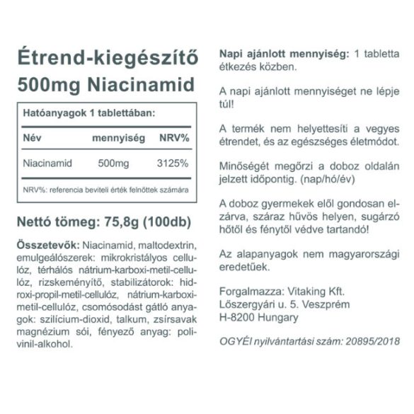 Vitaking Niacinamid (B3 vitamin) 500mg 100x
