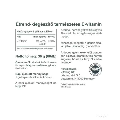Vitaking E-vitamin 400NE természetes 60x