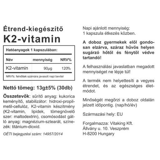 Vitaking K2 vitamin 90 µg 30x