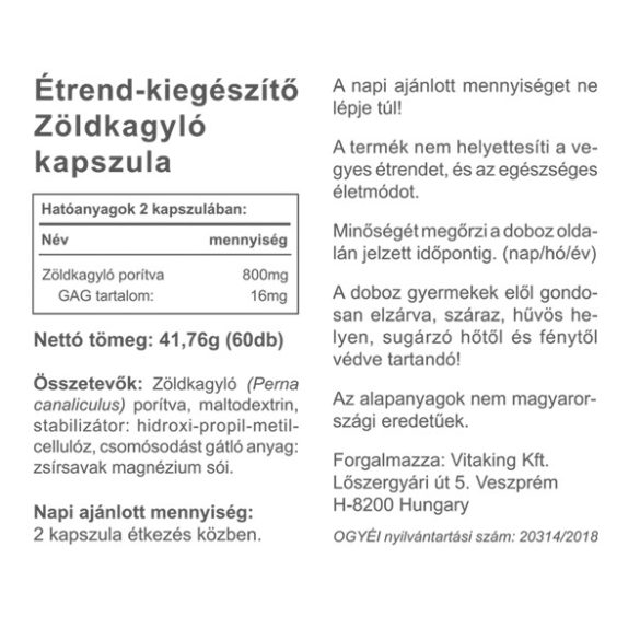 Vitaking Zöldkagyló 400mg 60x