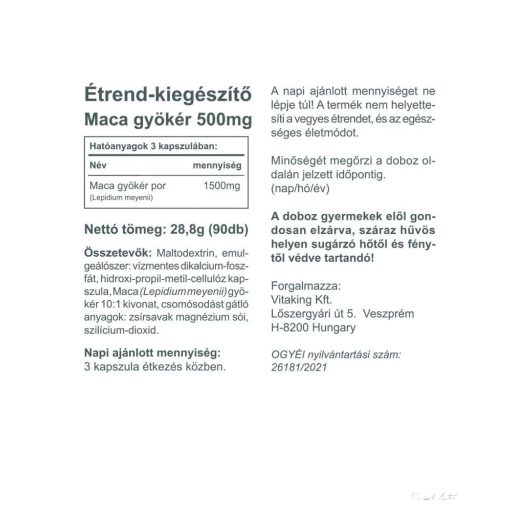 Vitaking Maca 90x - energizáló, libidó növelő, hormonháztartást rendező