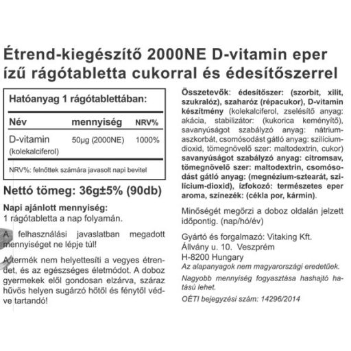 Vitaking D3-vitamin epres – 90db rágótabletta