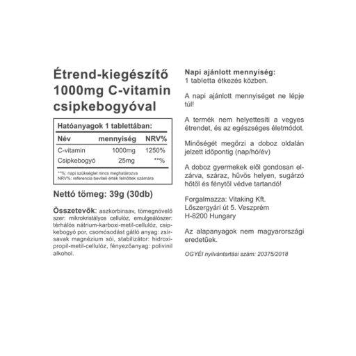 Vitaking C-vitamin tabletta csipkebogyóval 1000mg 30x